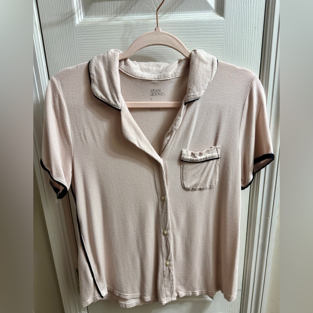 Stars Above Pink Pajama Top with Black Trim